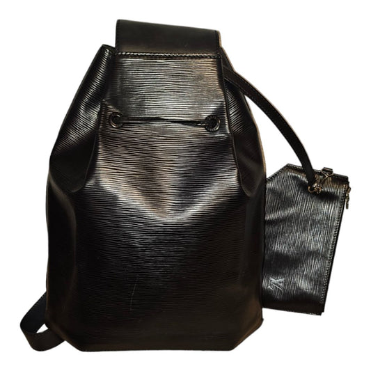 Unisex Louis Vuitton Leather Drawstring Backpack Black