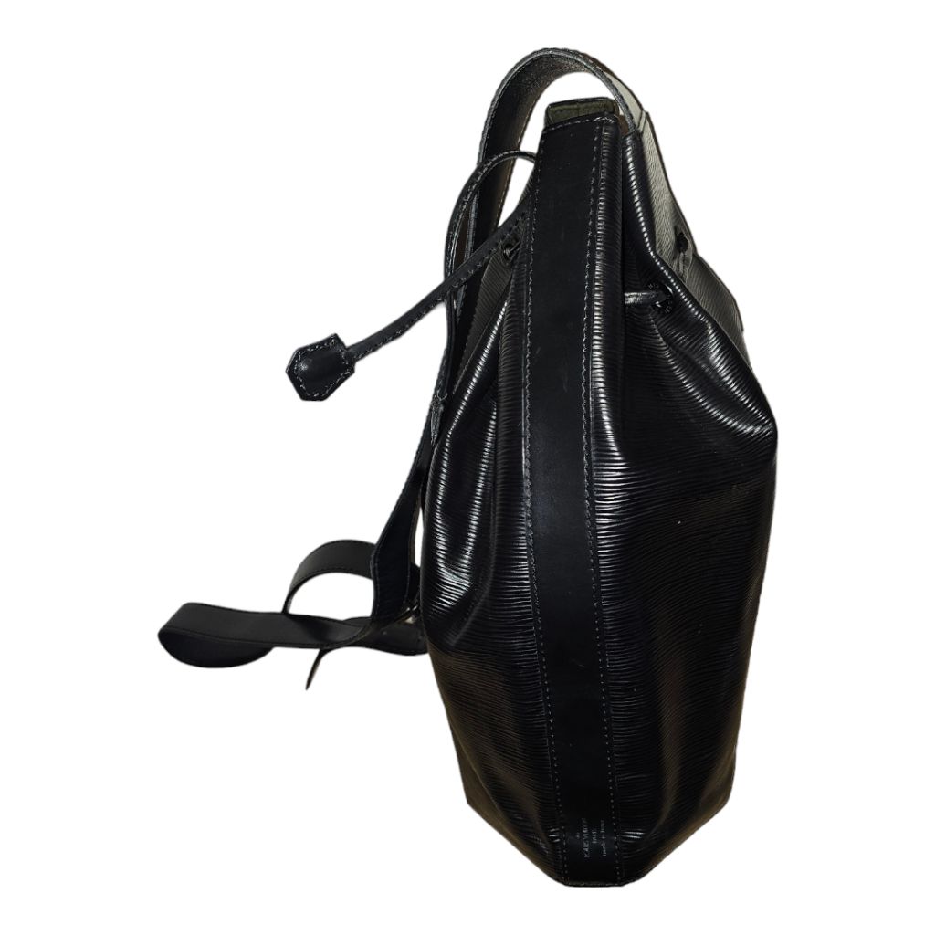 Unisex Louis Vuitton Leather Drawstring Backpack Black