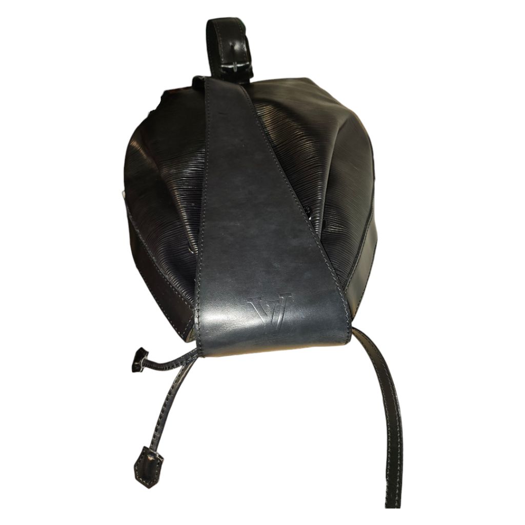 Unisex Louis Vuitton Leather Drawstring Backpack Black