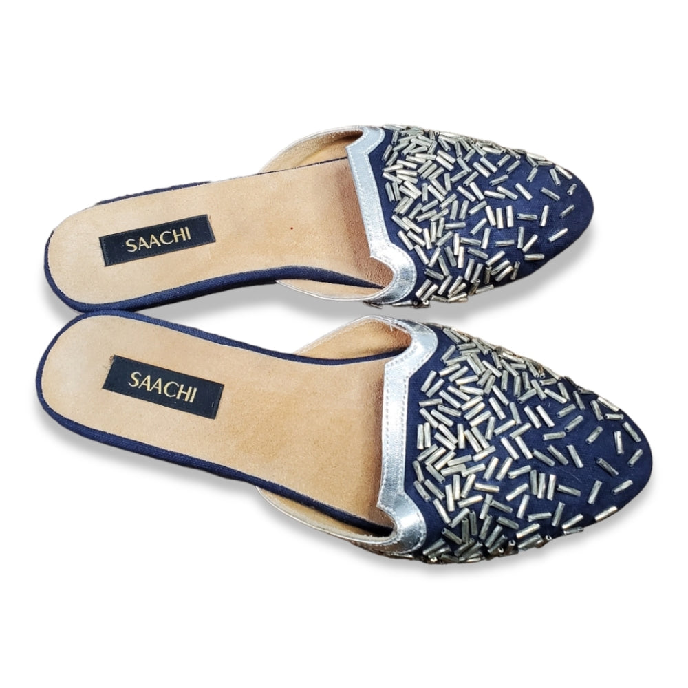 Beaded Confetti Mules Navy Size 6