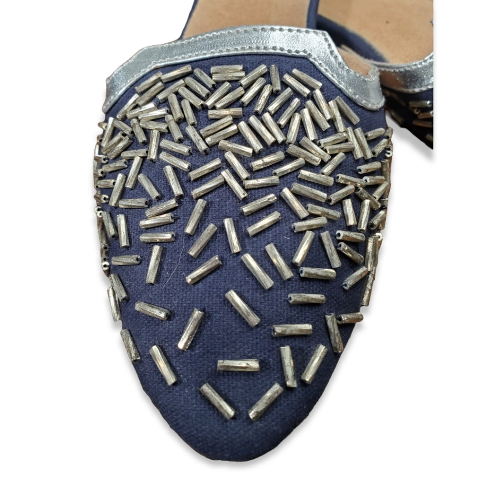 Beaded Confetti Mules Navy Size 6