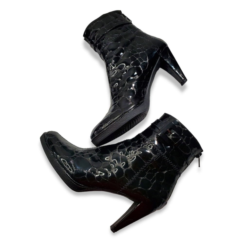 STUART WEITZMAN Croc Patent Leather Heeled Ankle Boots Size 6.5N