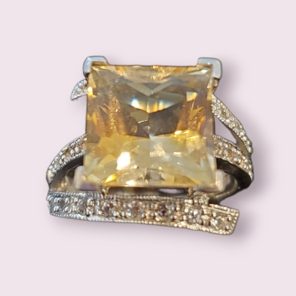 925 Sterling Silver Tracey Mayer Citrine & Diamond Ring RARE Size 8