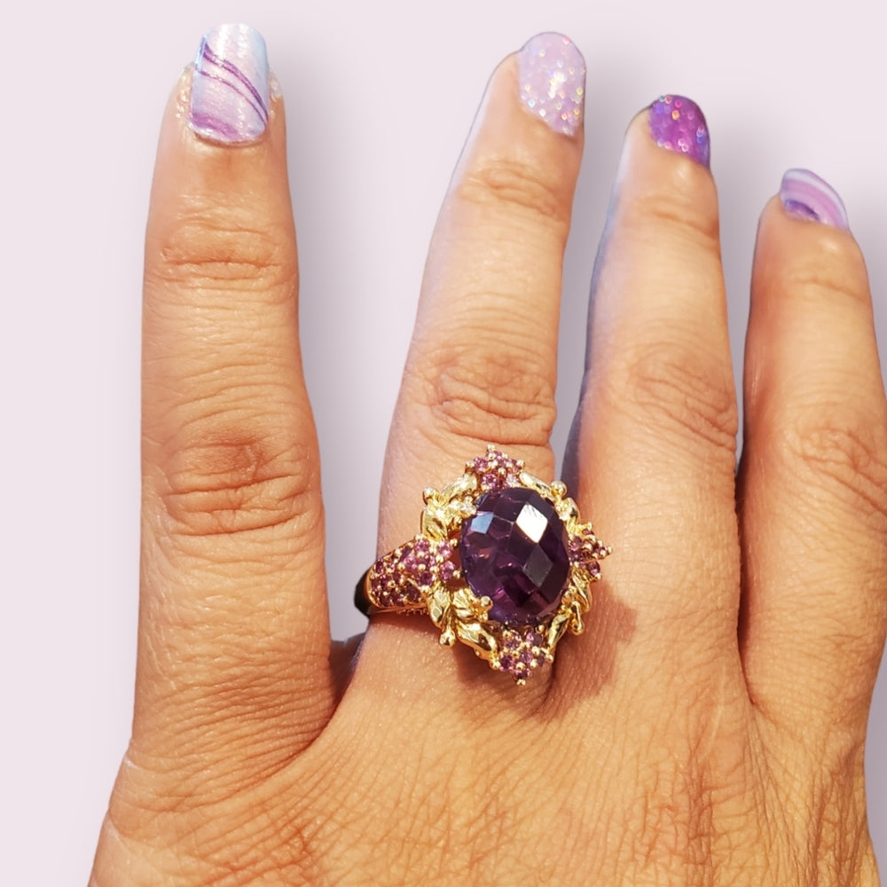 14k Yellow Gold MEDA Amethyst Vintage Ring Size 8