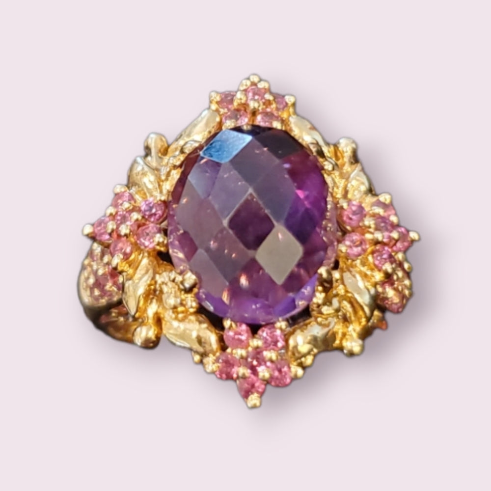 14k Yellow Gold MEDA Amethyst Vintage Ring Size 8