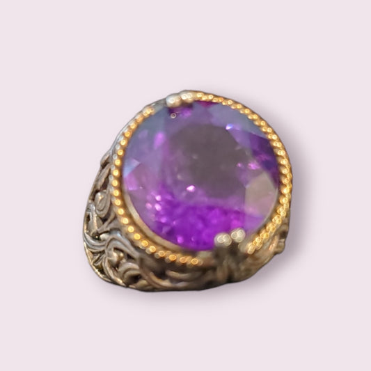 14k Yellow Gold & 925 Sterling Silver Purple Amethyst Ring Size