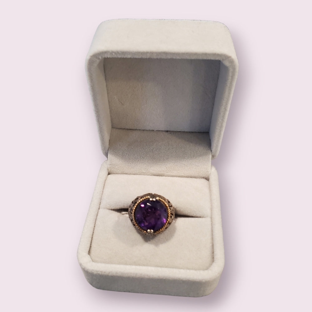 14k Yellow Gold & 925 Sterling Silver Purple Amethyst Ring Size