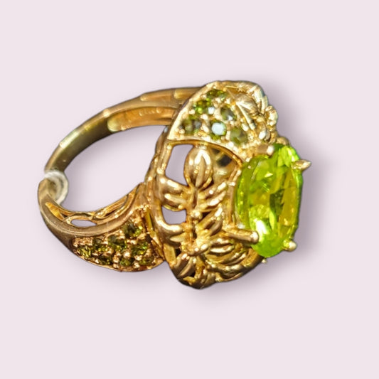 14k Yellow Gold 3.25ct Peridot Vintage MEDA Ring Size 5