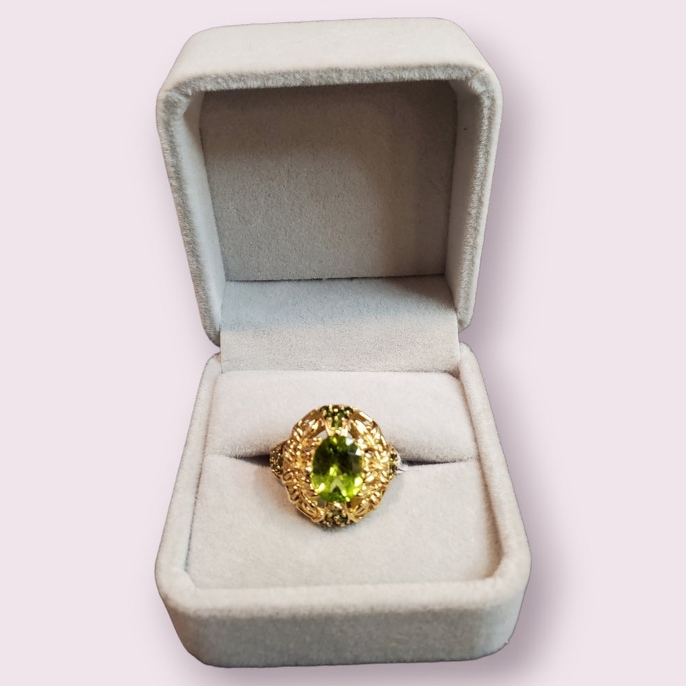 14k Yellow Gold 3.25ct Peridot Vintage MEDA Ring Size 5