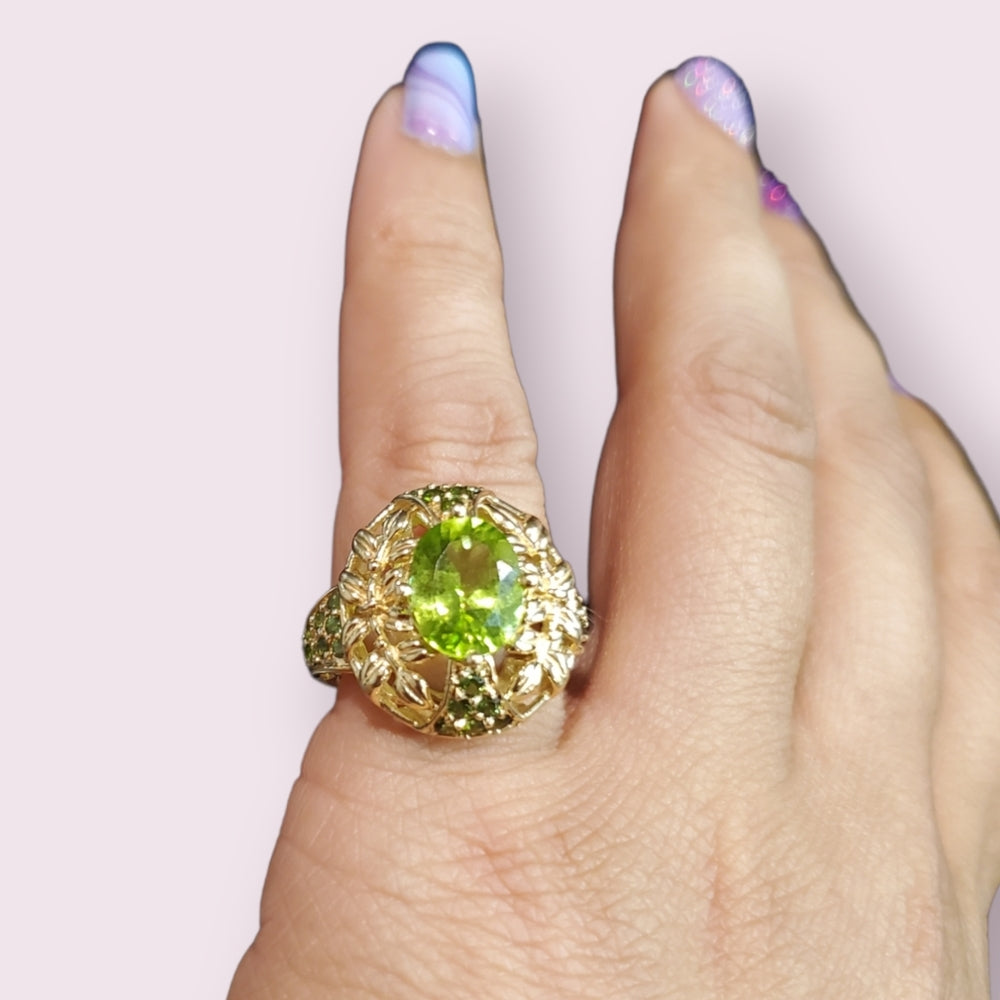 14k Yellow Gold 3.25ct Peridot Vintage MEDA Ring Size 5