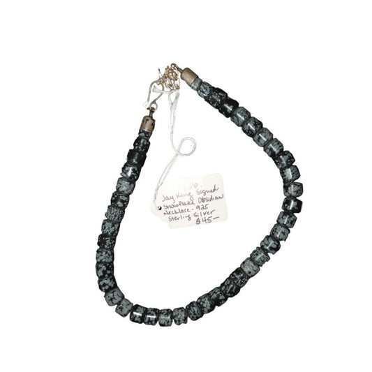 Jay King 925 Silver Snowflake Obsidian Necklace