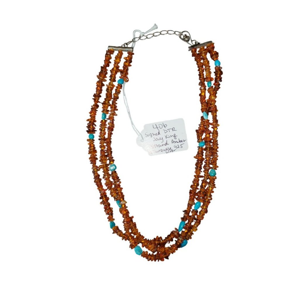 Jay King 925 Silver Amber & Turquoise Necklace