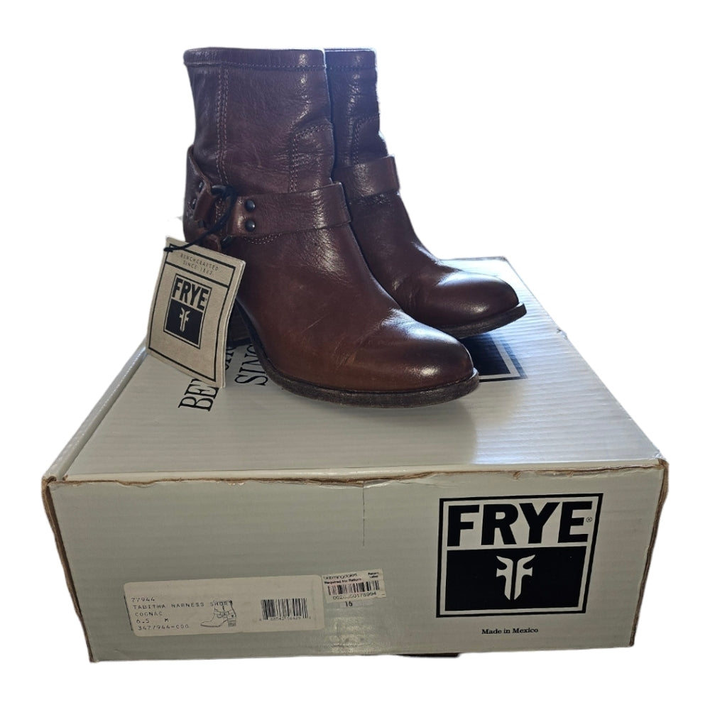 Frye Tabitha Harness Short Boots Cognac Size 6.5