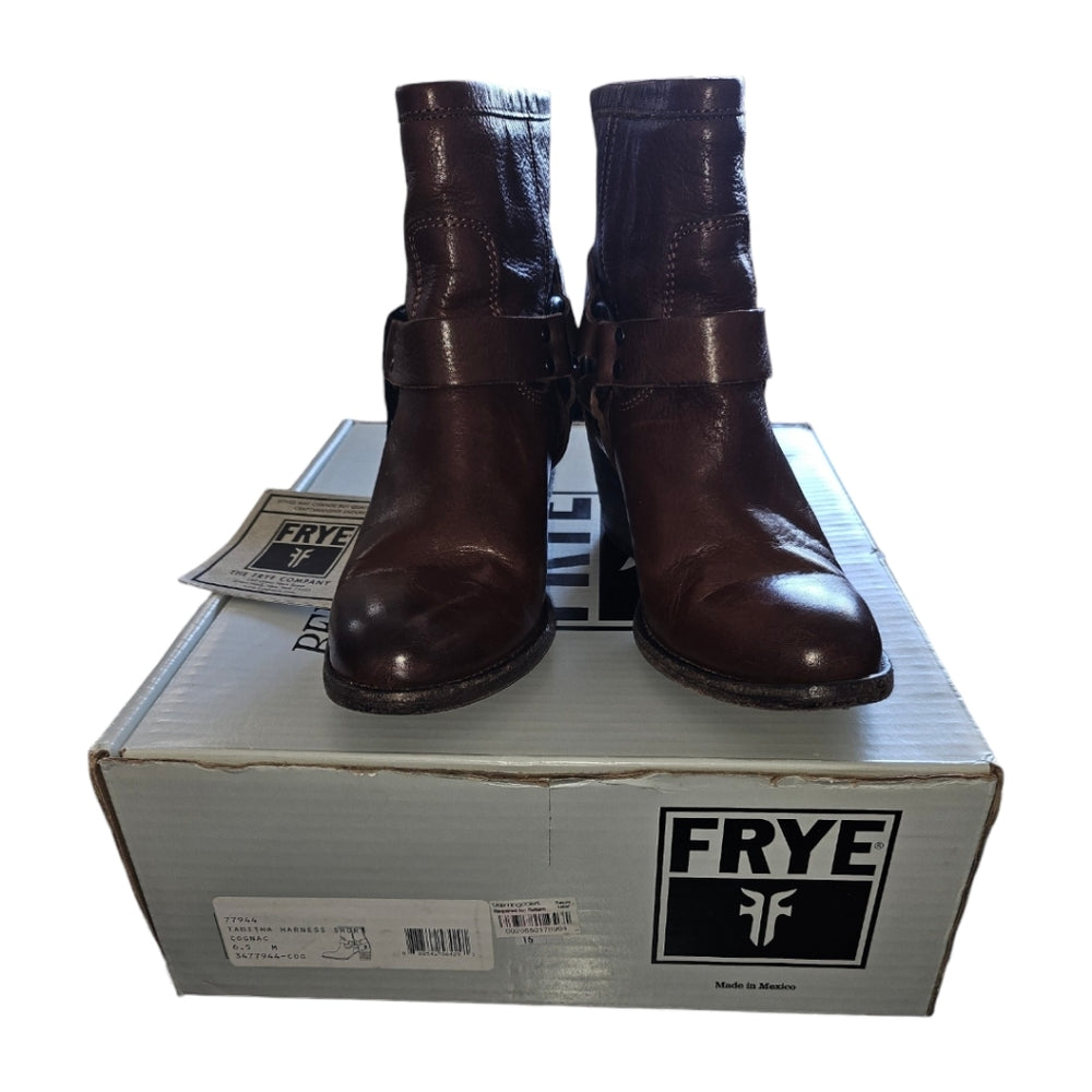 Frye Tabitha Harness Short Boots Cognac Size 6.5