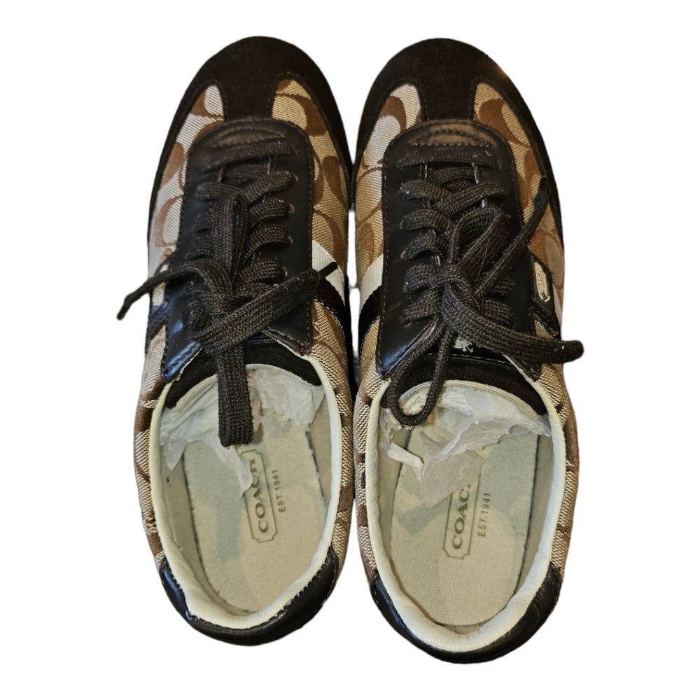 Coach Joss Sneakers Lace-Up Signature Canvas And Suede Brown - Size 6.5