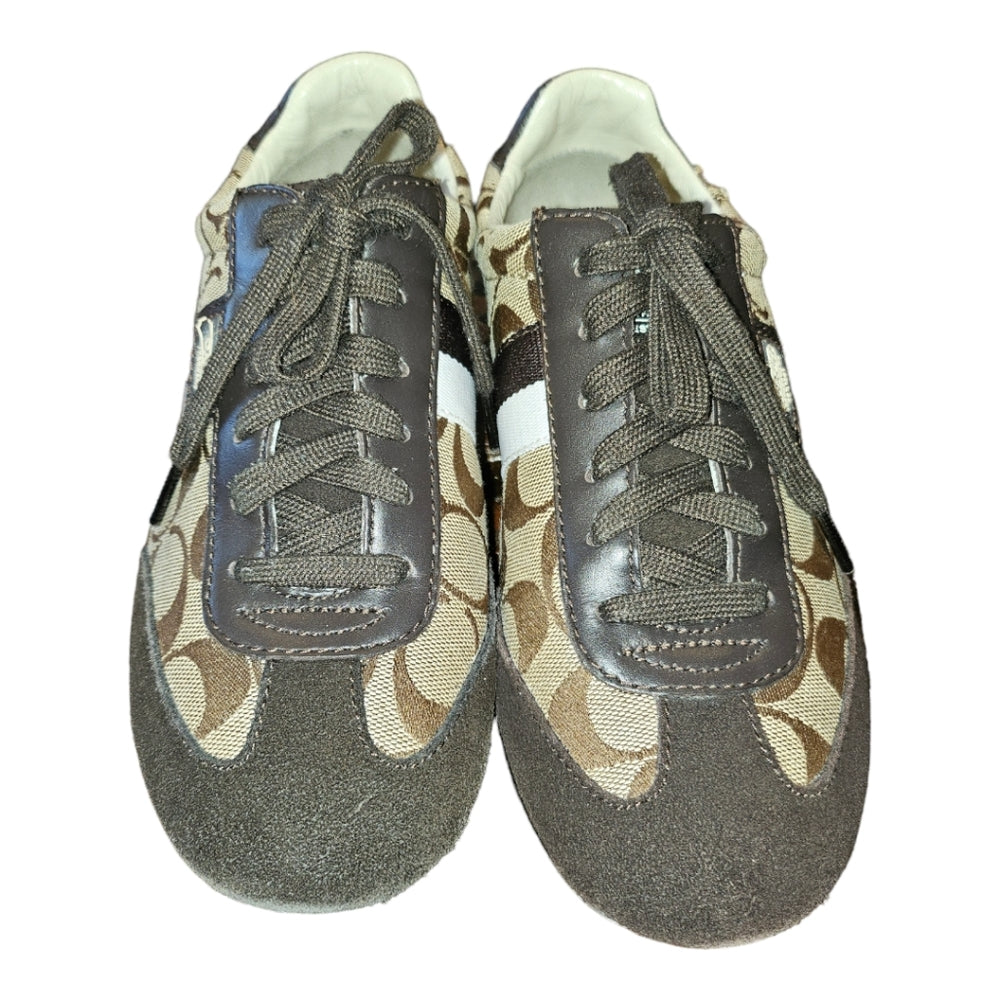 Coach Joss Sneakers Lace-Up Signature Canvas And Suede Brown - Size 6.5